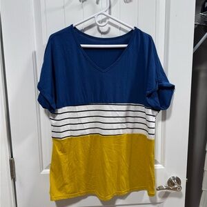 Blue and Yellow Striped Women's Top